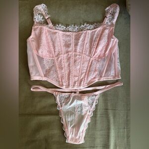 Victorias Secret DREAM ANGELS Unlined Bustier Corset Bra Thong Set pink NWT Lg